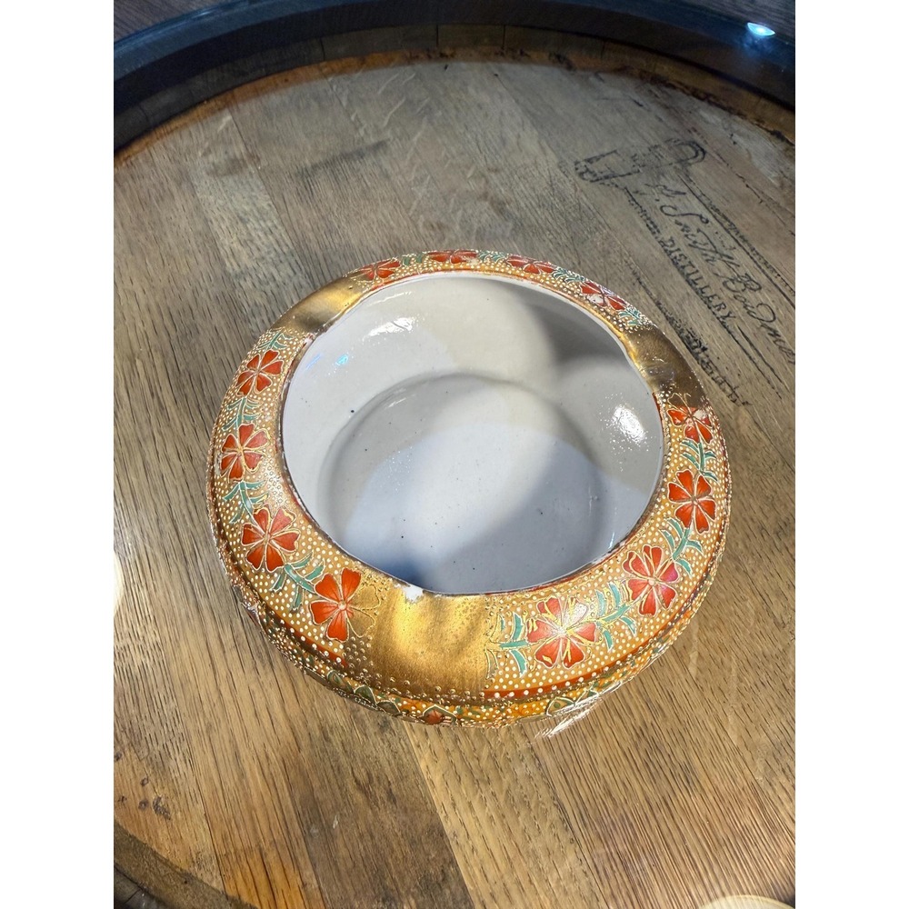 Vintage Hand-Painted Gold Floral Ceramic Ashtray | Mid Century Catchall - Picture 7 of 17